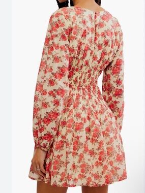 Free People Cream Mini Dress with Coral Floral Print
